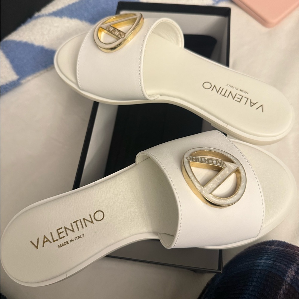 Mario Valentino Women's White Slide Sandals